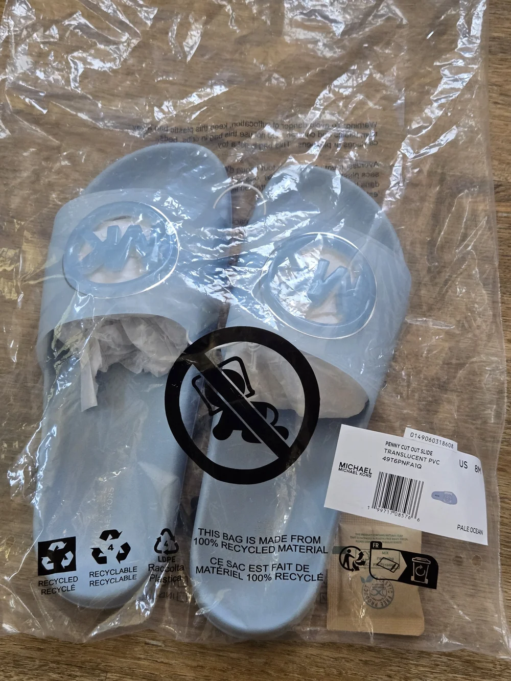 Michael Kors Light Blue Logo Slide Sandals